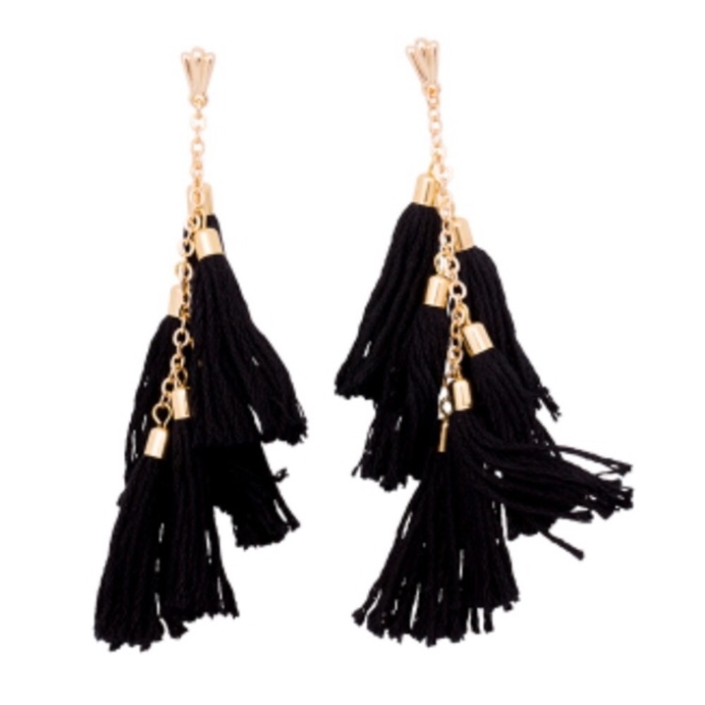 Black 18k Gold Ettika Tassel Earrings
